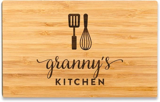 Andaz Press Laser Engraved Bamboo Wood Cutting Board, 9.5 x 6-inch, Granny's Kitchen, 1-Pack Mother's Day Cutting Board Gift Idea