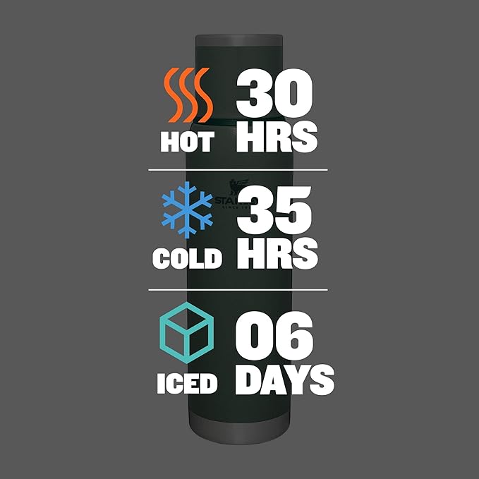 Stanley Adventure-To-Go Vacuum Bottle 1.4 qt Wide Mouth with Leakproof Cup Lid Keep Drinks Hot or Cold Packable for Travel Insulated Stainless Steel Thermal Bottle BPA-Free Hammertone Green