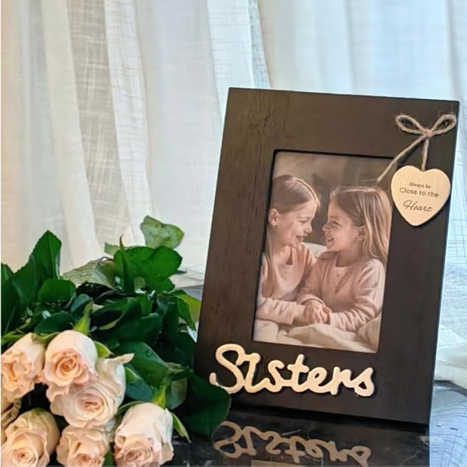Sisters Picture Frame, Black Heart Photo Frame for Sisters and Girls 4x6 Vertical