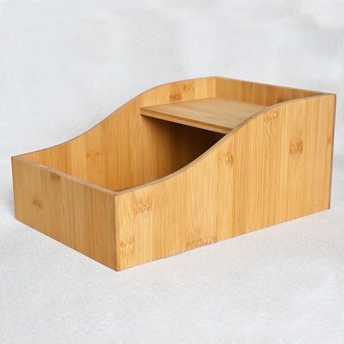 0.3" Thick Bamboo Hamster Sand Bath Box, Pre-Assembled Wooden Sandbox with Platform & Curved Splash-Proof Design, Safe One-Piece Digging Container for Dwarf Hamsters, Robo, Mice, Small