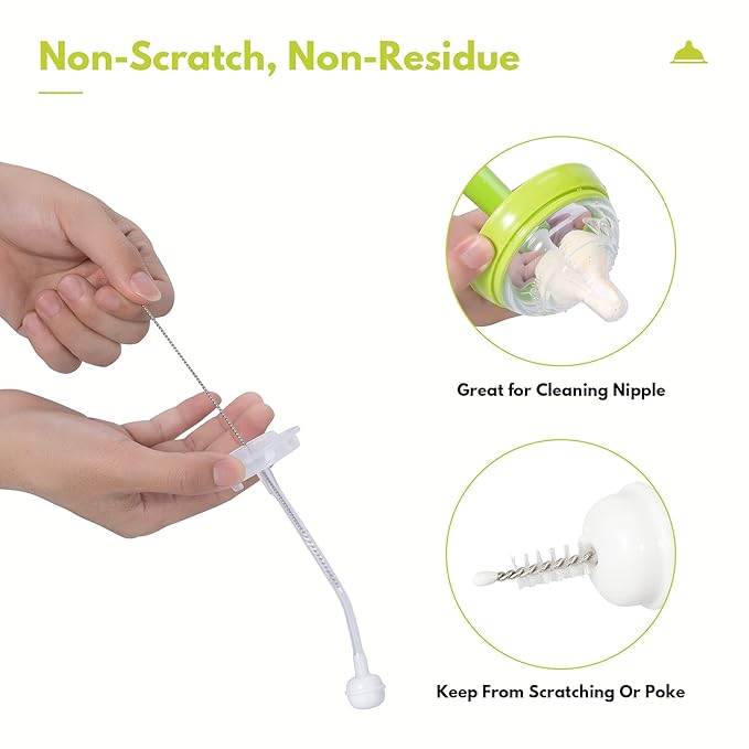 Baby Bottle Brush Set with Nylon Nipple Cleaner, Sponge & Straw Brushes (Blue)