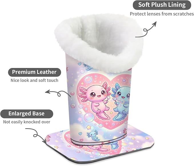 Plush Lined Eyeglasses Holder, Cute Magnetic PU Leather Glasses Stand Case for Women Men Kids
