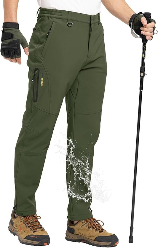 TBMPOY Men's Snow Pants Fleece Lined Hiking Winter Waterproof Softshell Ski Outdoor Insulated Climbing Pants Zipper Pockets