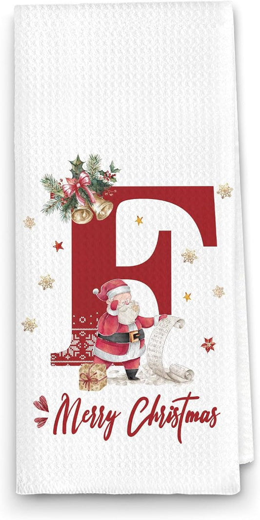 Christmas Initial Letter F Kitchen Towels Personalized Gifts Dish Towels Hand Towels for Kitchen Decorations, Christmas Birthday Gifts for Women, 24x16 Inch