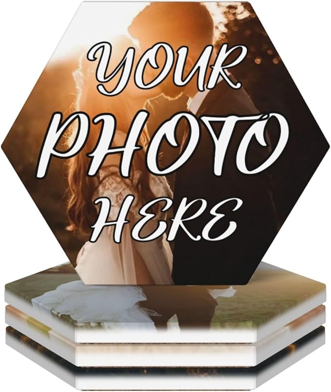 Custom Coasters, Personalized Ceramic Coasters with Photo Logo, Customized Cup Mat for Weddings, Bars, Coffee Table, Homes, Offices 4PCS