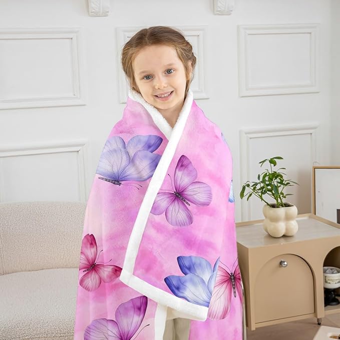 Feelyou Girls Butterfly Fleece Throw Blanket Throw 50"x60" Kids Tie Dye Watercolor Sherpa Blanket Plush Fuzzy for Bed Couch Chair Living Room, Dreamy Girly Bed Blanket Pink Room Decor