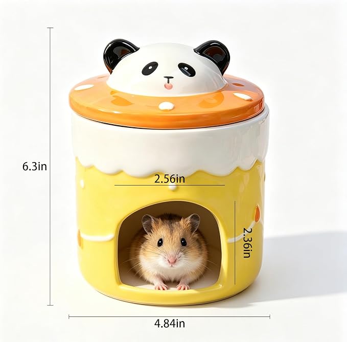 Ceramic Igloo Hamster Hideout,Panda Shape Hamster House with ice Box(Panda) | Habitats Cool Bed Ideal for All Season Cave Mini Hut Cage for Syrian & Dwarf Hamsters, Gerbils, Mice Other Small Pets
