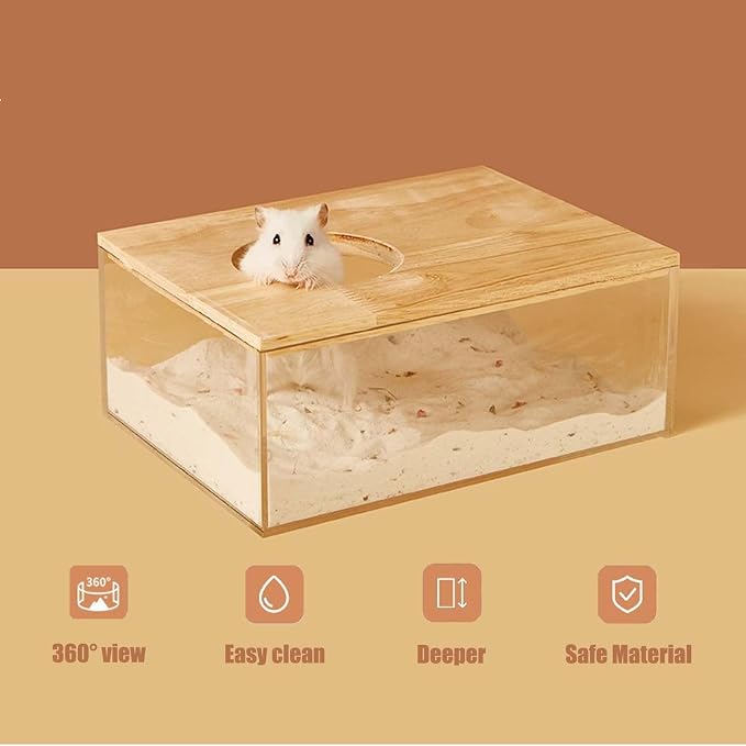 Transparent Rectangle Hamster Sand Bath Box for Hamster Cage Accessories, Digging Sand Container with Climbing Ladder, Large Sandbox for Hamsters Dust Bath and Play Sand，Large