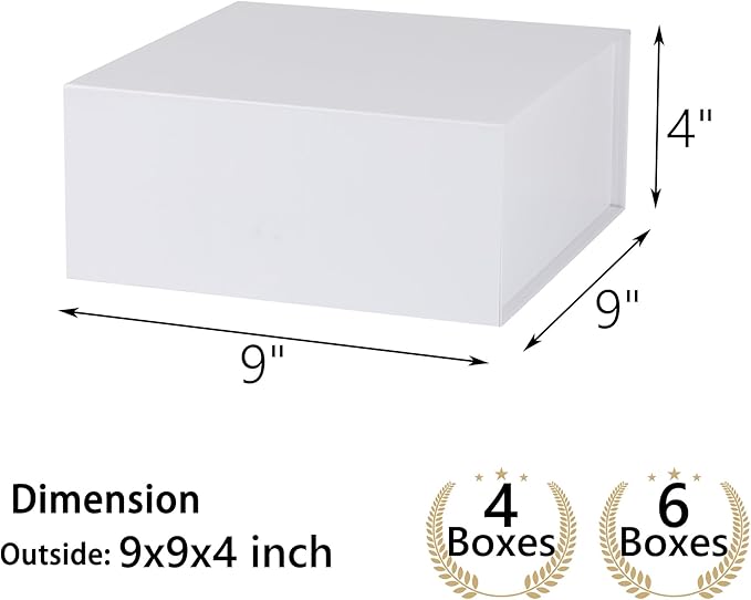 MUMUPACK 4 Pack White Gift Boxes With Lids,9x9x4 Inch Bridesmaid Proposal Box And Printable Stickers,Proposal Boxes With Ribbon For Wedding, Packaging, Present, Birthday