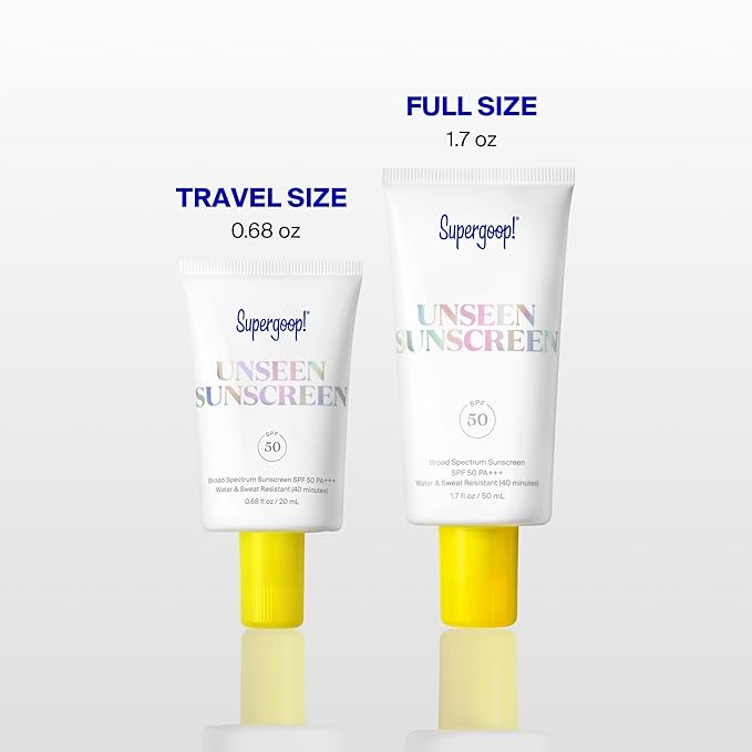 Supergoop! Unseen Sunscreen - SPF 50 - Clear & Invisible Face Sunscreen + Broad Spectrum + Makeup-Gripping Primer - Weightless, Scentless, Oil Free - For All Skin Types & Tones - 0.68 fl oz