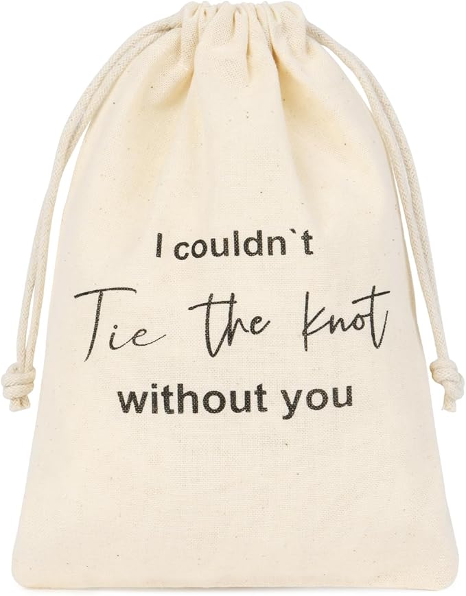 CEELGON 8 Pcs Drawstring Jewelry Pouch Bridesmaid Gift Bags Linen Cotton Fabric Wedding Bridal Party Favor Bags Bachelorette Tie The Knot Earring Packaging Proposal Gift (Natural)