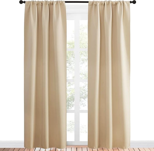 NICETOWN Blackout Room Darkening Curtains - Home Decoration Light & Noise Reducing Thermal Insulated Window Draperies with Rod Pocket Top (Biscotti Beige, 2 Panels, 34 inches Wide x 84 inches Long)