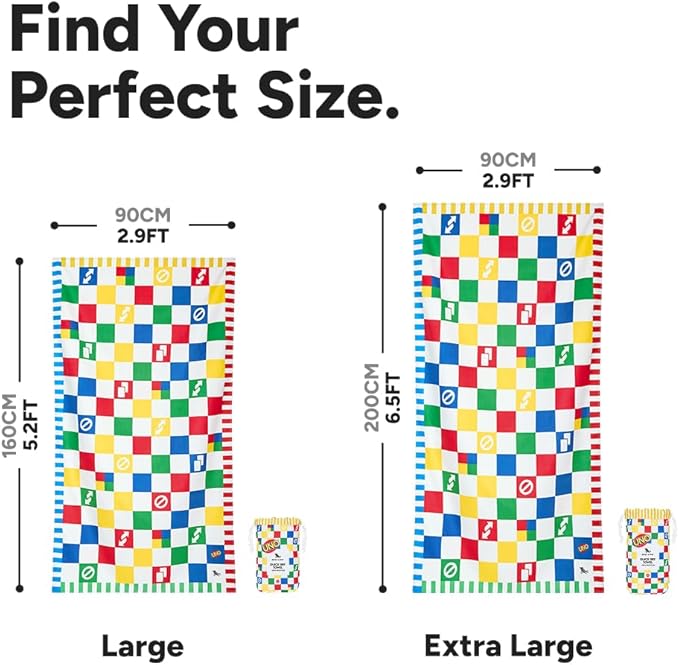 Dock & Bay Beach Towel - Quick Dry, Sand Free - Compact, Lightweight - 100% Recycled - Includes Bag - Uno, Wild Card - Large (160x90cm, 63x35)