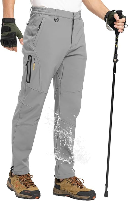 TBMPOY Men's Snow Pants Fleece Lined Hiking Winter Waterproof Softshell Ski Outdoor Insulated Climbing Pants Zipper Pockets