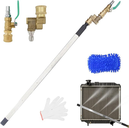Radiator Cleaning Wand, 4500 PSI Pressure Washer Tool for Cars,Trucks & RVs, 2025 New 24'' Portable with Switch Radiator Cleaning Set, Includes Valve Switch+Universal Join