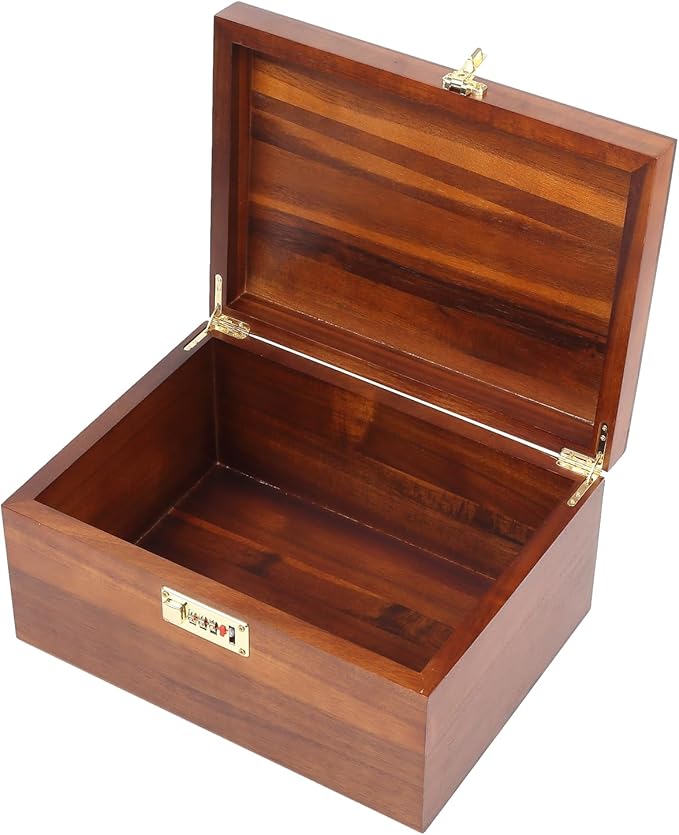 Large Wooden Keepsake Box - Wood Storage Box Decorative Boxes with Combination Lock for Storing Keepsake Memory Gift, 12.5 IN Wooden Memory Boxes with Lid for Home Decor-WB005-(Brown