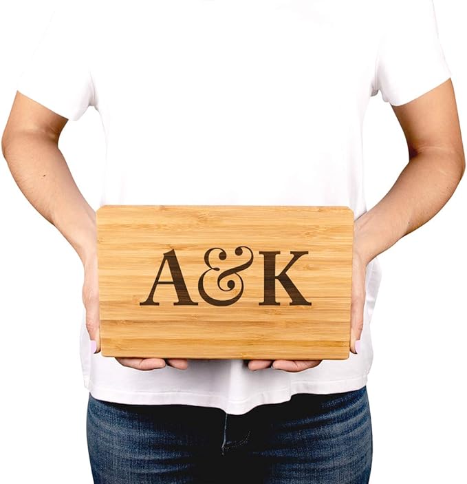 Andaz Press Personalized Laser Engraved Small Bamboo Wood Cutting Board, 9.5 x 6-inch, Initials with Ampersand, Custom Chopping Board