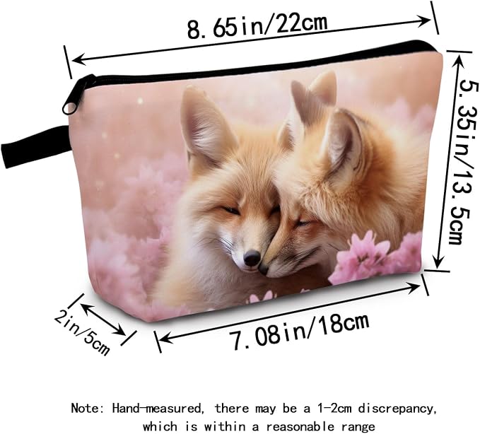 Fox Makeup Bag for Women Romantic Birthday Gifts Cosmetic Organize for Adults Fox Lovers Gifts for Women Zipper Cosmetic Bag Travel Organizer