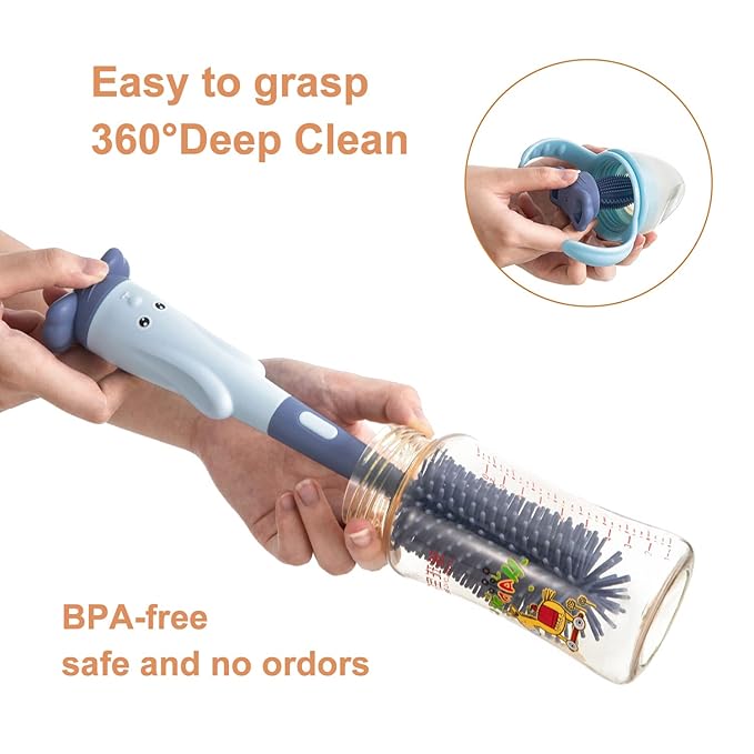 Chemimoso Cup Cleaning Brush, Silicone Baby Bottle Brush with Stand, Large Handle Water Bottle Brush Cleaner Set, with a Tiny Cup Lid Gap Cleaning Brush, Cup Lid Cleaner Brushes Kit, Pink