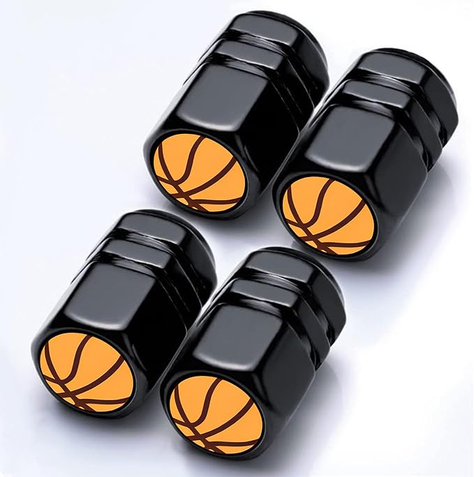 4Pack Basketball Tire Valve Caps Aluminum Leak-Proof Valve Stem Covers | Sports Car Accessories Decoration Tire Air Cap for Cars SUV Bike Motorcycle, Basketball Gifts for Women Mom Sister