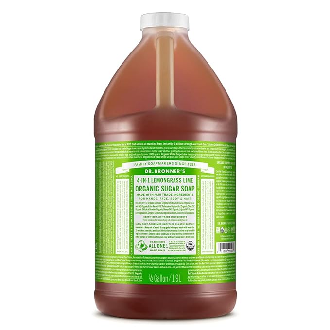 Dr. Bronner's - Organic Sugar Soap (Lemongrass, 64 Ounce) - Made with Organic Oils, Sugar and Shikakai Powder, 4-in-1 Use: Hands, Body, Face and Hair