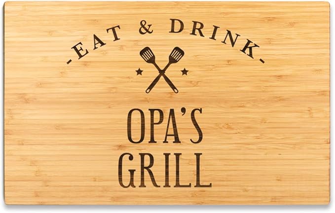 Andaz Press Large Bamboo Wood BBQ Cutting Board Gift, 17.75 x 11-inch, Opa's Grill, 1-Pack, Laser Engraved Serving Chopping Board Christmas Birthday Chef Kitchen Ideas