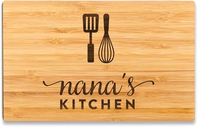 Andaz Press Laser Engraved Small Bamboo Wood Cutting Board, 9.5 X 6-Inch, Nana's Kitchen, 1-Pack, Grandma Mother's Day Mom's Birthday Grandma Cutting Board Nana Present Nana Christmas Gifts