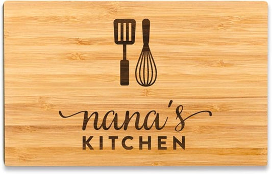 Andaz Press Laser Engraved Small Bamboo Wood Cutting Board, 9.5 X 6-Inch, Nana's Kitchen, 1-Pack, Grandma Mother's Day Mom's Birthday Grandma Cutting Board Nana Present Nana Christmas Gifts