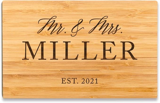 Andaz Press Personalized Laser Engraved Small Bamboo Wood Cutting Board, 9.5 x 6-inch, Mr. & Mrs. Last Name and Date, Custom