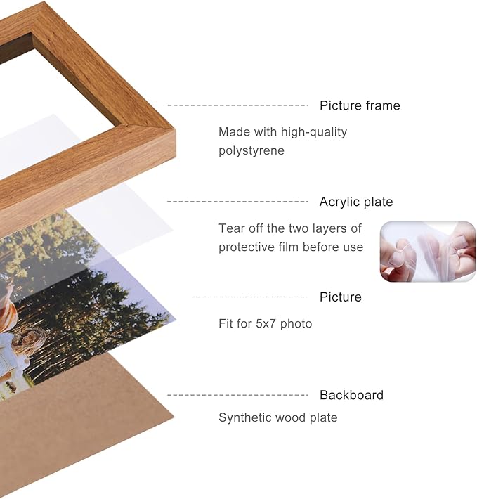 Double Vertical 5X7 Hinged PS Family Picture Frame Collage For Desktop or Tabletop (Wood Grain 57X2)