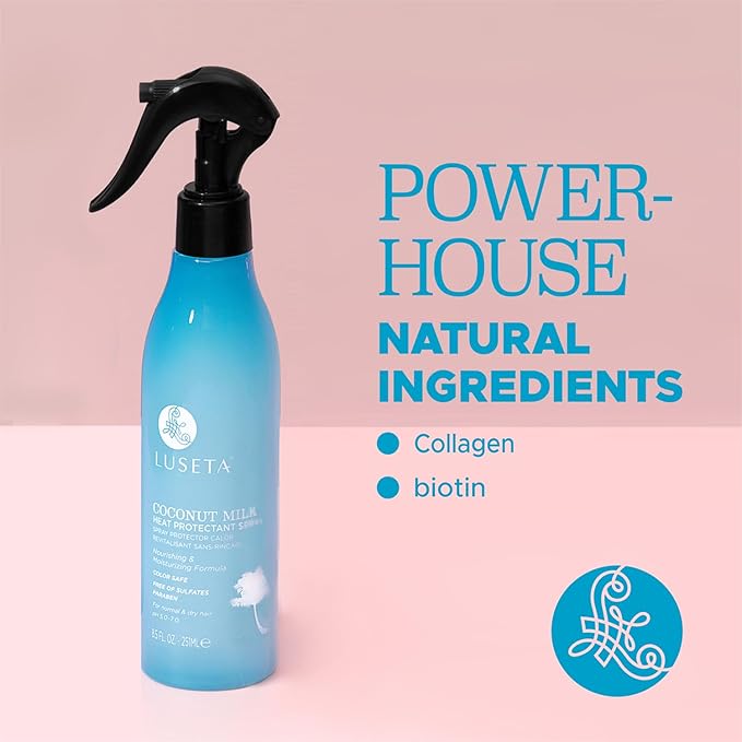 Luseta Coconut Milk Heat Protection Spray for Hair Styling, Preventing Heat Damage and Breakage for Women and Men 8.5oz
