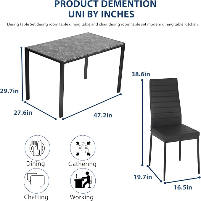 FDW Dining Table Set Dining Room Table Set for Small Spaces Kitchen Table and Chairs for 4 Table with Chairs Home Furniture Rectangular Modern (Black Marble)