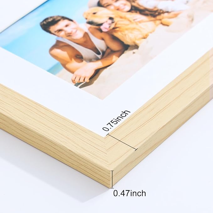 Vittanly 8x10 Collage Picture Frame, Displays 2Pcs 4x6 Pictures with Mat or 1Pcs 8x10 without Mat, Photo Frame for Wall Mounting or Table Top with Stand, Nature Wood, 1 Pack
