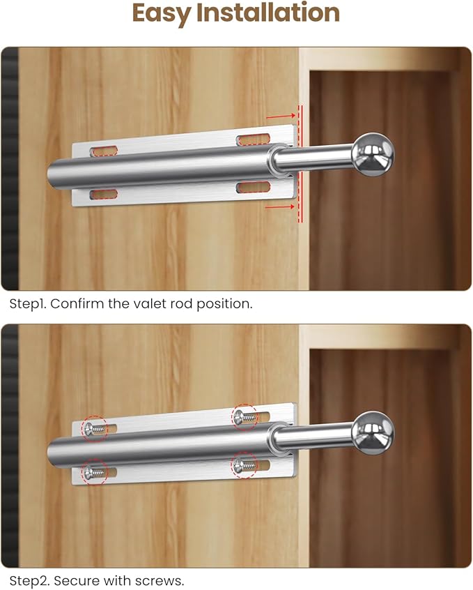 2 PACK Valet Rod for Closet Pull Out, Retractable Slide Out Valet Rod Closet Organization, 12" Aluminum Valet Clothing Hanger Rods Perfect for Suits, Freshly Pressed Clothes, White