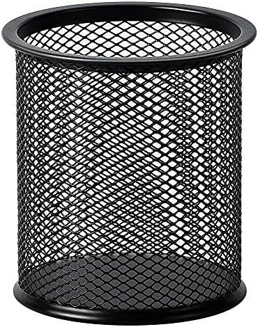 Amazon Basics Wire Mesh Pen Holder, Pencil Cup Desk Organizer for Stationery, Scissors, Office Caddy Storage, 3.7" x 3.3", Black