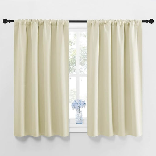 NICETOWN Blackout Curtains for Bedroom, Home Decorations Thermal Insulated Solid Rod Pocket Blackout Drapes for Cafe (Beige, One Pair, 42 x 45-inch)
