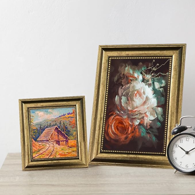 8x8 Picture Frame 4 set Ornate Vintage Picture Frames Gold for Wall Display, Gold 8 by 8 Frame for Wall home best gift