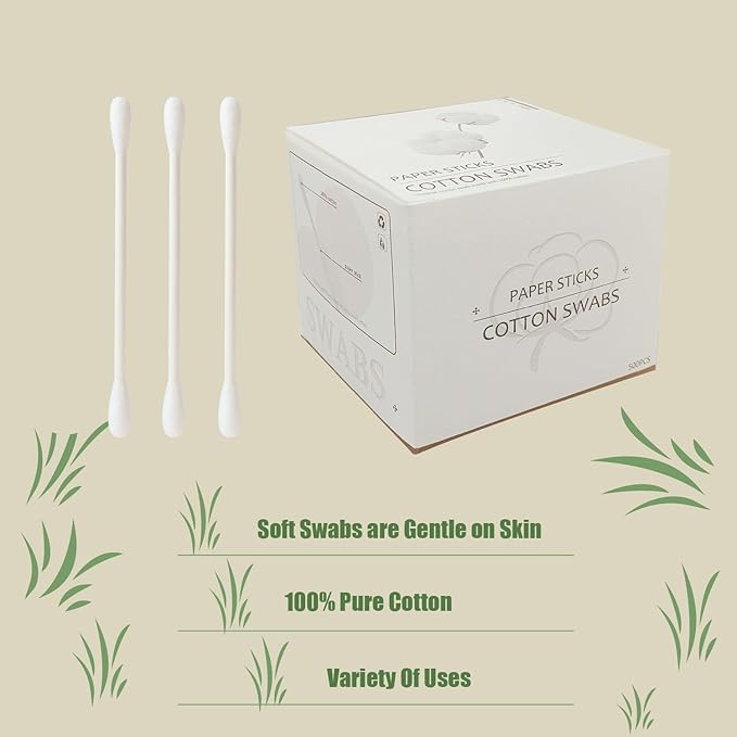 Natural Paper Cotton Swabs 2000ct, Biodegradable Double Tips Cotton Buds for Personal Care