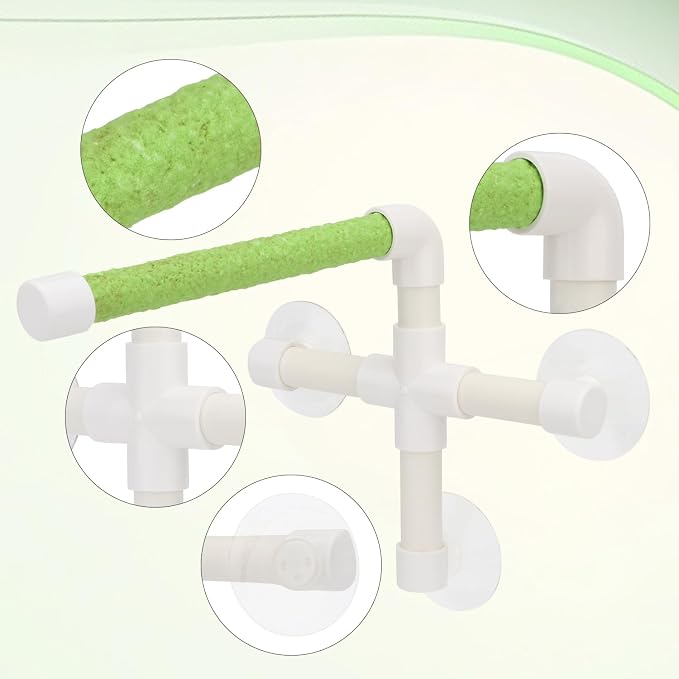 Hypeety Portable Suction Cup Bird Window and Shower Perch Toy Parrot Stand | 3 strong suction cups, parrot bath perch with quartz sand surface, fits windows/tile, for parakeets/budgies/cockatiels, green
