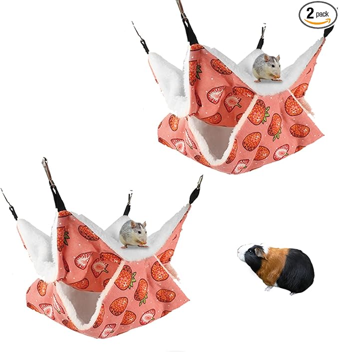 LYART Guinea Pig Rat Ferret Hammock and Warm Bed Small Pet Hideout Tunnel Cave Hanging Bunkbed Hammock Cage Toy for Hamster Sugar Glider Squirrel (4.Hammock X 2PCS)