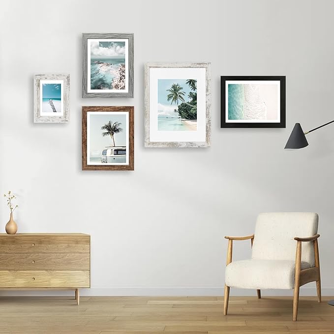 6x9 Picture Frame Set of 2, Made of Real Glass and Rustic Brown Wooden Frame - 6 by 9 Photo for Wall or Tabletop Display