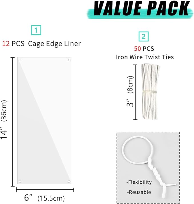 Oncpcare 12 Pack Pet Plastic Cage Liner Protection 14'' x 6'' Rabbit Cage Urine Guard Clear Cage Edge Liner Guinea Pig Side Lining Small Animal Cage Accessories - Keep Litter in The Cage
