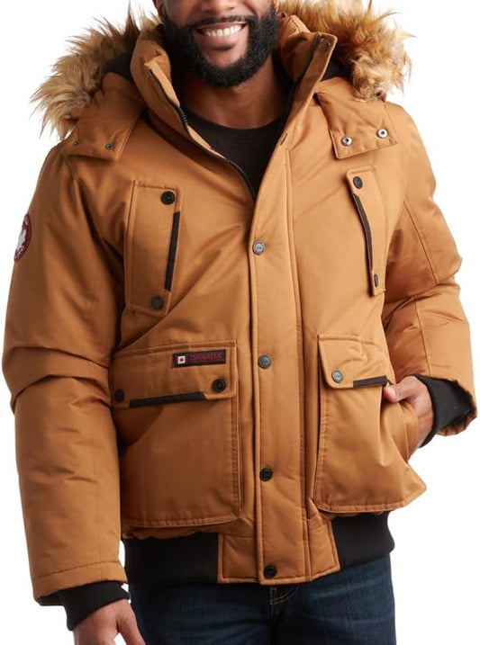 CANADA WEATHER GEAR Mens Winter Bomber Jacket - Heavyweight Winter Coats Weather Resistant Faux Fur Hood Insulated Ski Jacket
