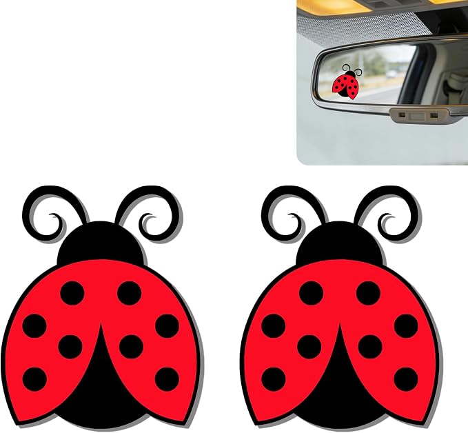2Pcs Ladybug Rear View Mirror Sticker Waterproof Vinyl Car Window Decal | Ladybugs Car Accessories, Cute "Moo-tivational" Auto Decals Decor, Ladybug Gifts for Women Men Animal Lovers