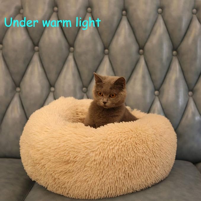 Cat Bed for Indoor Cats,Mini Plush Self Warming Kitten Bed, 20 Inch | Soft Round Fluffy Dog Bed and Cat Nest for Kittens and Small Dogs, Cozy Medium Bed for Indoor and Warm Autumn or Winter Sleep