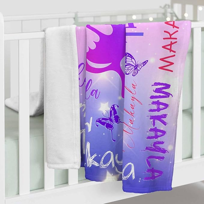 Custom Christmas Blanket for Kids, Personalized Throws Blankets Birthday Butterfly Rainbow Pattern Customized Gifts for Teen Girls Boys, Name Blanket for Baby Grandkids