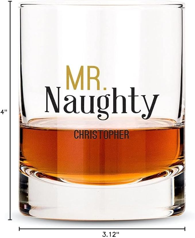 WEDDINGSTAR Personalized Whiskey Glass 11oz - Mr. Naughty Print