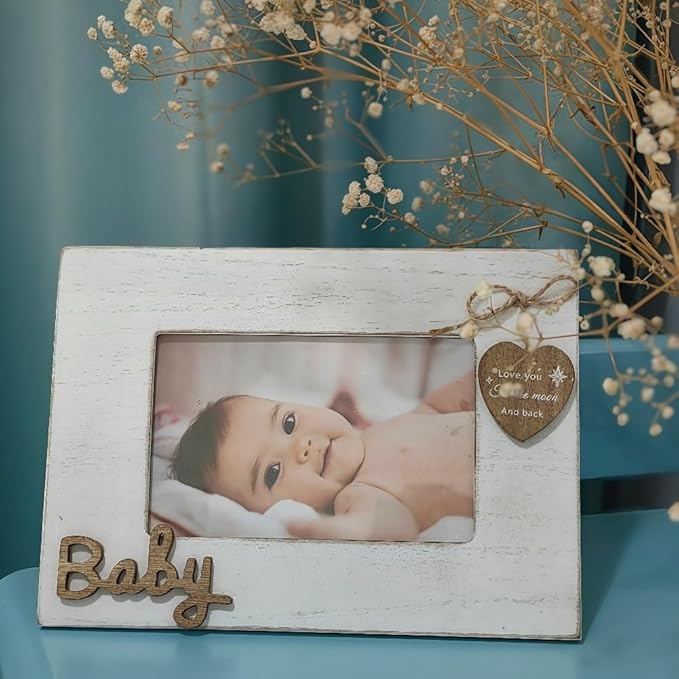 Baby Picture Frame 4x6,Love You to The Moon and Back Photo Frame with Heart for Baby Birthday and Newborn Gift,Black Heart Photo Frame 4x6 (Baby Horizontal)