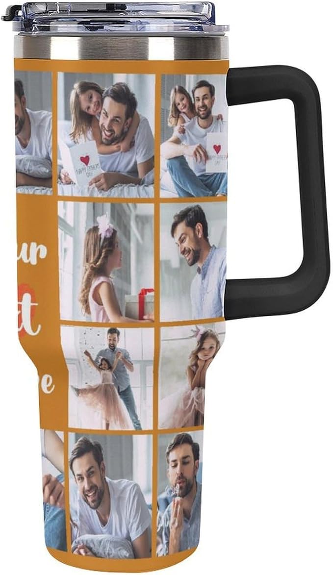 Personalized Tumbler Custom Vacuum Insulated Travel Mug Customizable Coffee Cup with Your Photos and Text Christmas Birthday Gift (18 Photos+Text)