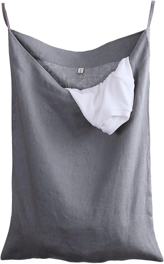 Amazhiyu Pure Linen Over The Door Laundry Hanging Hamper Bag for Holding Dirty Clothes and Saving Space Grey